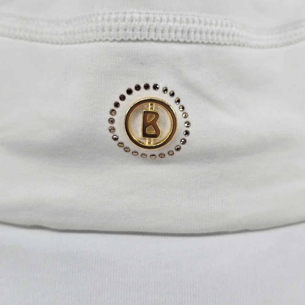 Bogner Women XS Quarter Zip Pullover White Fringe Long Sleeve Logo Top - Picture 8 of 10